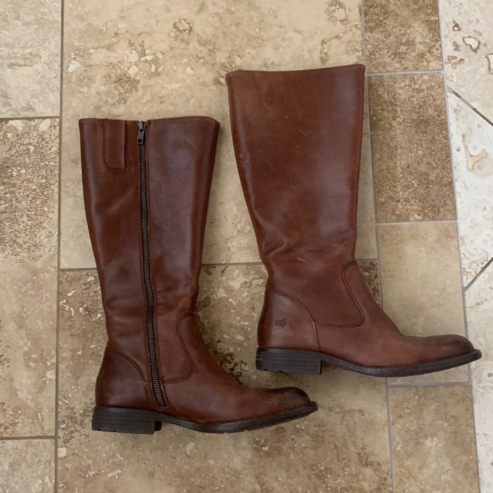 Born North Tall Dress Boots, Brown, leather uppers, knee-high, 6.5